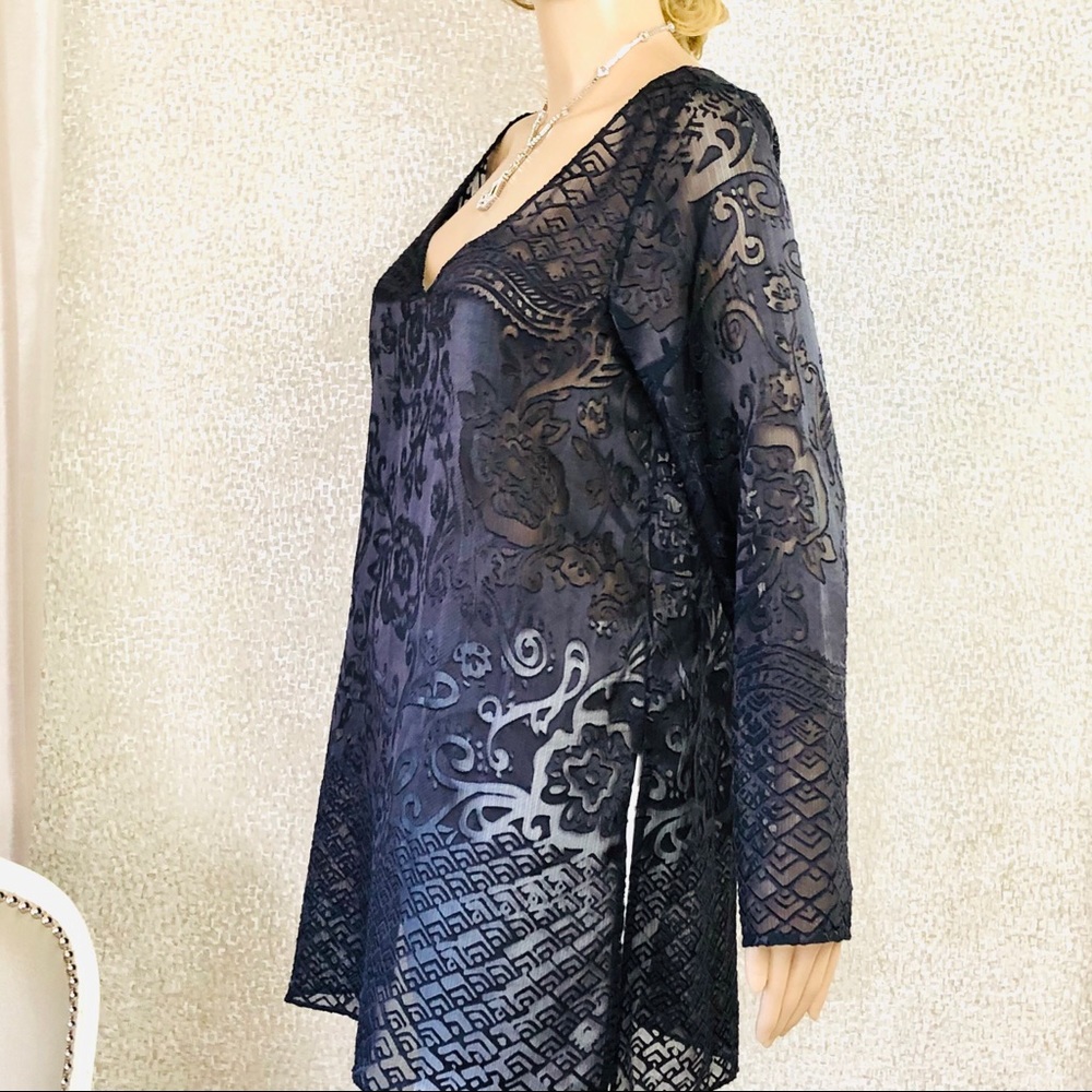 NWT Calypso black gray sheer tunic coverup S